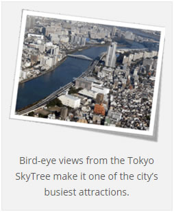 Bird-eye views from the Tokyo SkyTree make it one of the city’s busiest attractions.